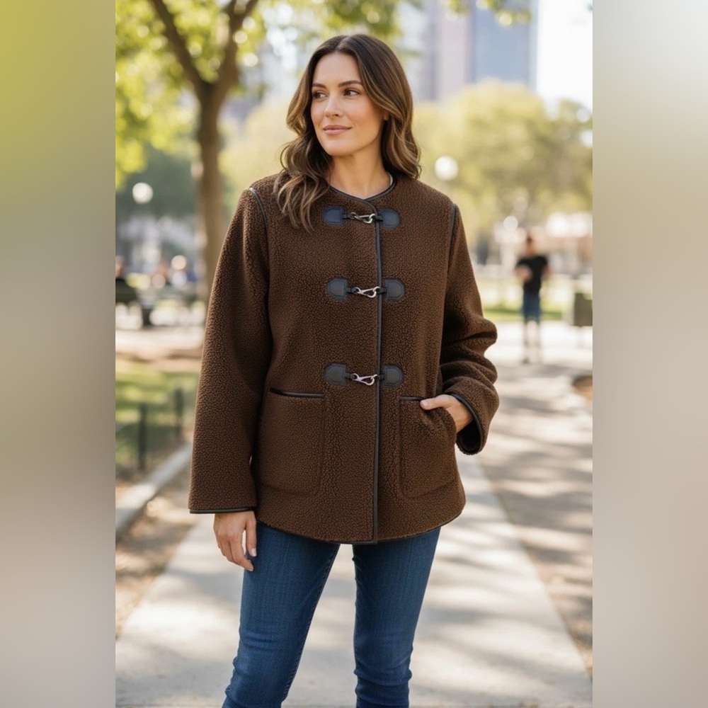 NWT Rebecca Minkoff Woman’s Faux Shearling Toggle Jacket chocolate brown/S Large